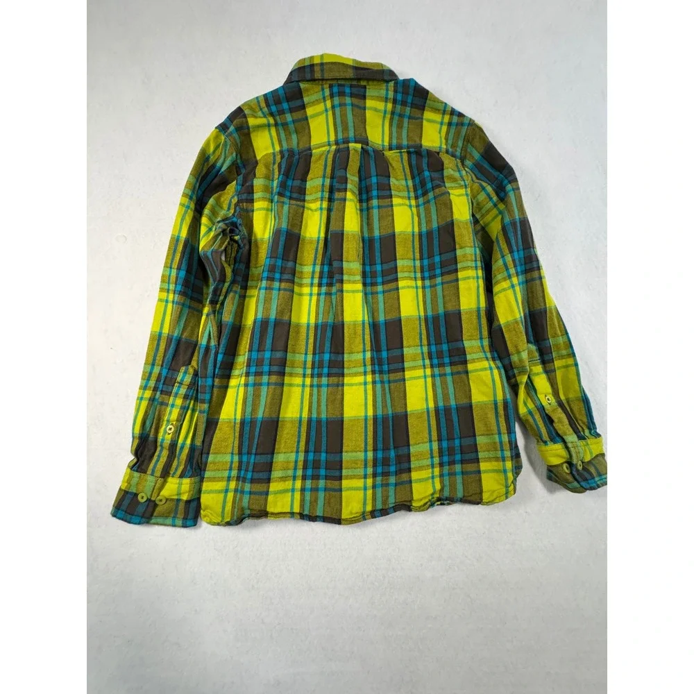 The North Face Mens Circular Design Plaid Flannel Shirt Lime Green Teal Medium